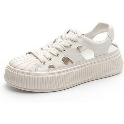Witte Schoenen Dames Comfortabel Zomer Nieuw Ademend Sport Board Schoenen Alles-Match Antislip Zachte Zool Uitgesneden Sandalen 40