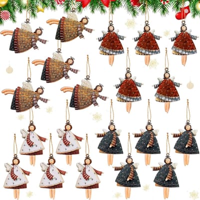 20 Stuks Houten Engel Kerstboomdecoraties - Kleine Engel Hangers voor een Feestelijke Sfeer