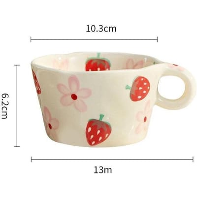 300ml Handgeknepen Onregelmatige Keramische Mokken Leuke Aardbei Bloem Koffiekopjes Ontbijt Melkkop Drinkware Cadeau Voor Kinderen Meisjes 300ML beige