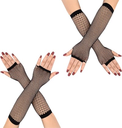 Vingerloze Net Handschoenen voor Dames, Lange Zwarte Net Handschoenen, Retro Kostuum Accessoires voor Feestjes en Cosplay