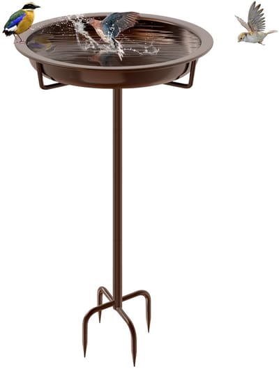 Allecto - Vogelbad Voor Buiten - Tuin Decoratie - Bruin - Metalen Vogelvoeder - Voor Vogels - 27,5 x 27,5 x 92 cm