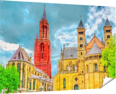 Gards Tuinposter Basiliek van Sint Servaas in Maastricht - 180x120 cm - Tuindoek - Tuindecoratie - Wanddecoratie buiten - Tuinschilderij
