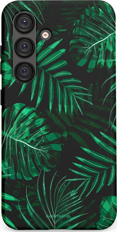 Casetastic hoesje geschikt voor Samsung Galaxy S25 - Dubbellaagse bescherming - Jungle blad - Fashion Case - Donkergroen Zwart