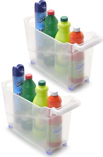 PlasticForte keuken trolley - Set van 3x stuks - transparant - op wieltjes - L45 x B17 x H29 cm - Kunststof - Voorraad / opberg boxen/bakken