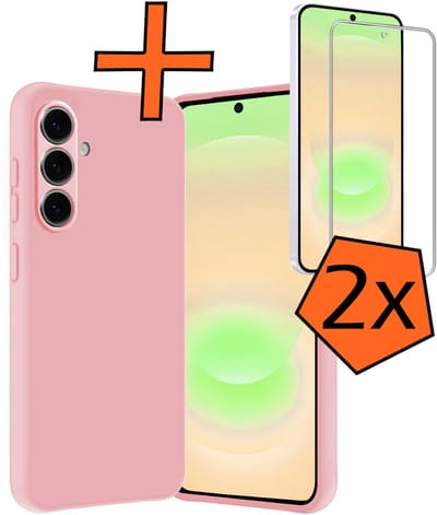 Hoes - Met 2x Screenprotector - Geschikt voor Samsung Galaxy A37 - Sterk & Shockproof - Back Cover - Siliconen Case - Telefoon Hoes - Lichtroze