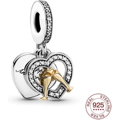 925 Zilveren Bedel Tweekleurige Trouwringen Hangende Bedel Hanger Past Originele Ketting voor Vrouwen Mode Sieraden Cadeau gray