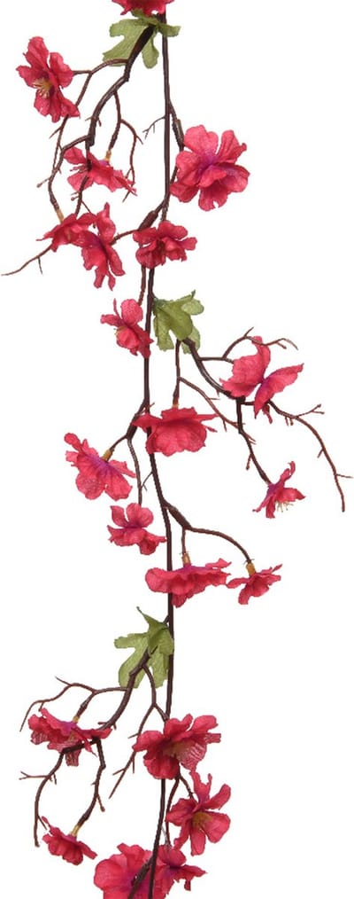 Everlands Kunstbloem/bloesem takken slinger - fuchsia roze - 187 cm