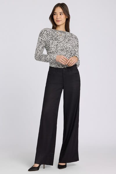 5 Pocket Wijde Pantalon In Stretch Linnen Met Super Hoge Taille