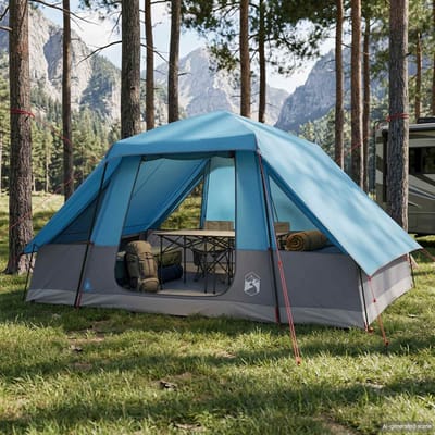 vidaXL - Gezinstent - met - regenhoes - waterdicht - 6-persoons - Blauw