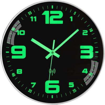 Lichtgevende Radioklok - Geruisloze Wandklok van 25 cm, Modern Design voor Thuis, Keuken en Slaapkamer