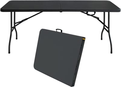 MODFU Buitentafel inklapbaar 180x73,6x73,6 cm, kunststof blad met metalen frame, zwart