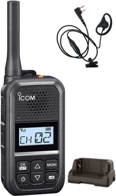 Icom IC-U20SR IP54 mini Portofoon met tafel lader en D-shape oortje