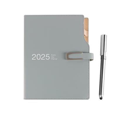Dailygoods- Dagboek A5 2025 - Dag per pagina - Planner - Notitieboek - Penhouder - Dikker Papier 14x21cm - Blauw - Agenda