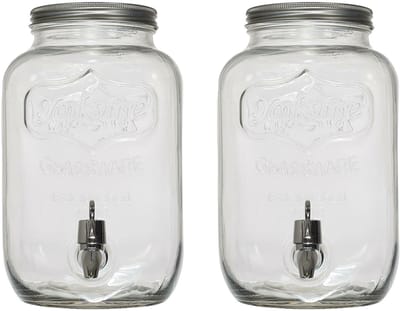 Home Deco Factory Drankdispenser met kraantje - 2x - 4.0 liter - glas - limonadetap - waterdispenser - D14 x H25 cm - Cocktail Lounge serie