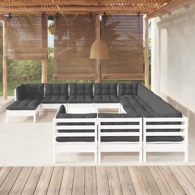 vidaXL - 13-delige - Loungeset - met - kussens - grenenhout - wit