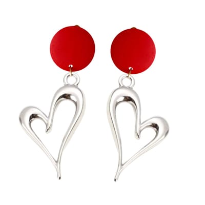 Clip oorbellen- rood- hart -zilverkleur- Montana- geen gaatje- Charme Bijoux