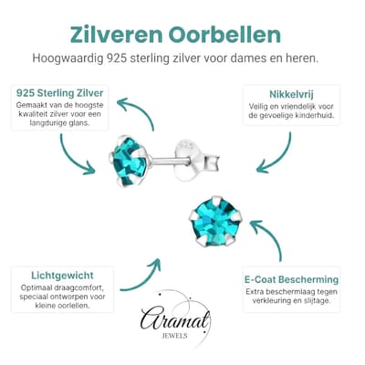 Aramat Jewels | Oorbellen | Oorbellen – Zilver Zirkonia Zee Groen (5mm) | | | |5mm | Zilver | Kinderen, Volwassenen | Verkleurd niet