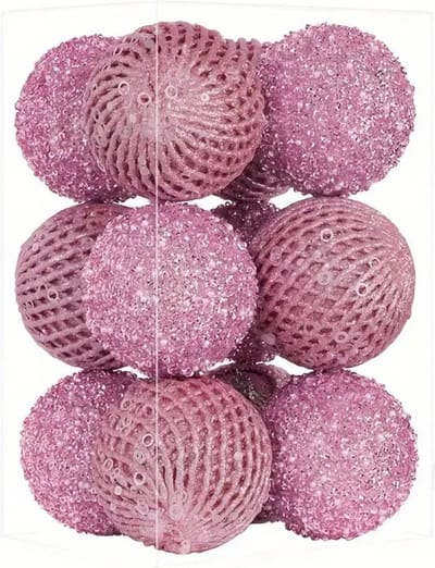 Livano Kerstballen - Kerstversiering - Plastic - Kerstballenset - Roze - 12 stuks