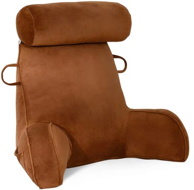 Leeskussen met Armleuningen – Groot Rugkussen voor Bed en Bank – Driehoekskussen 75 × 40 × 50 cm – Fluwelen Hoes – Coffee