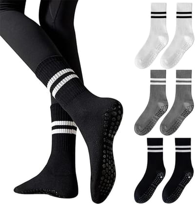 Antislip Pilates Socks voor Dames - Yoga Sportsokken - Elastische Dames Sokken - Voor Pilates en Dans - 3 Paar - Katoenen Yogasokken met Antislip - Geschikt voor Reformerpilates - Zwart