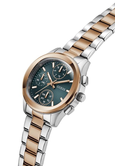 Guess Birdie Quartz Analoog Horloge Zilverkleurig En Roségoudkleurig Kast Gemaakt Van 100% Roestvrij Staal En Een Armband Van 100% Roestvrij Staal 36 GW1031L1, GW1031L2, GW1031L3, GW1031L4, GW1031L5, GW1031L6