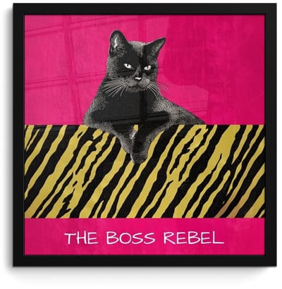 Poster in lijst - Fotolijst 40x40 cm - Posters - Kat - Baas - Roze - Tijgerprint - Posterlijst zwart - Decoratie - Wanddecoratie woonkamer - Muurdecoratie slaapkamer