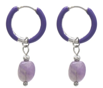 Dielay - Oorringen met Amethist - RVS - 1x2,5 cm - Zilverkleurig