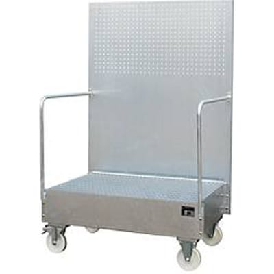 Verrijdbare lekbak, van staal, 215 l opvangvolume voor 2 x 200 liter vaten, gegalvaniseerd