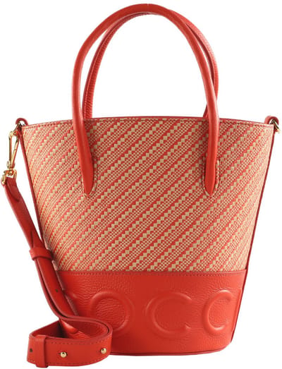 COCCINELLE Leren Handtas Schoudertas Myrtha Bicolor Straw Handbag Multi Gazpa / Gazpa Lichtrood
