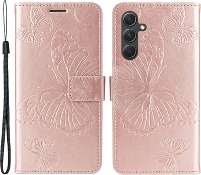 Coverup Hoesje - Geschikt voor Samsung Galaxy A55 Hoesje - Coverup Vlinders Book Case - Rose Gold