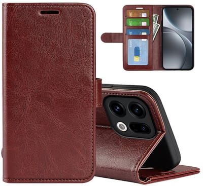 MobyDefend Hoesje - Geschikt voor Oppo Find X9 - Wallet Book Case (Sluiting Achterkant) - Bruin