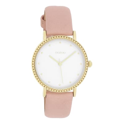 OOZOO Timepieces - Goudkleurige horloge met zacht roze leren band - C10421