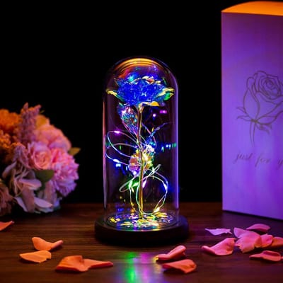 Roos in Glazen Koepel met LED Verlichting - Eeuwige Kristal Roos als Romantisch Cadeau voor Haar