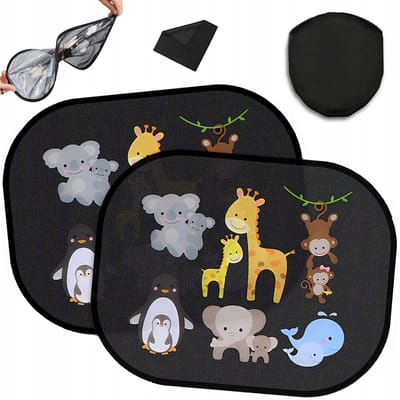 2 x Autozonnescherm - 44*36cm - Dierenpatroon - Anti-UV - PVC elektrostatische adsorptietechnologie - Vermindert schittering en hitte - Geschikt voor alle soorten autoramen
