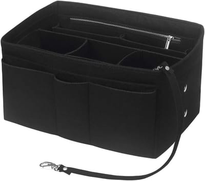 Famanu - Filz Taschenorganizer für Frauen Handtaschen, mit Reißverschluss-Tasche und Schlüsselkette Handtaschen Organizer Handtaschenordner Taschen Organisator,Schwarz - M