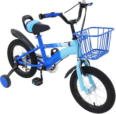 Kinderfiets - Meisjesfiets Jongensfiets - Fietsen Leren - Met Steunwielen - 14 Inch - Paars Blauw
