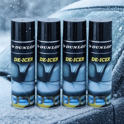 Dunlop De-Icer Ruitenontdooier Spray (4 x 600 ml) – Krachtige Antivries Spray voor Autoruiten, Spiegels & Slotopeners – Snelle Verwijdering van IJs en Rijp