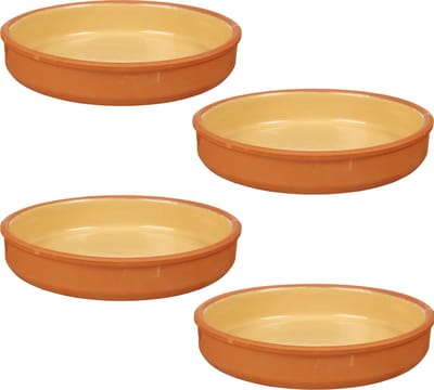 La Dehesa Tapas serveerschaal - 4x stuks - terracotta - geel - D23 x H4 cm - hapjes serveren - ovenschaal - rond