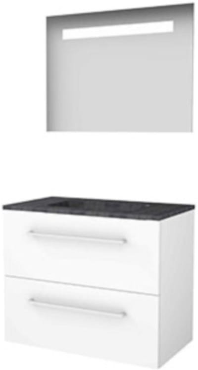 Basic-Line Economic 46 Badkamermeubelset - 80 x 46 cm - Met Grepen - 2 Lades - Hardstenen Wastafel - Zonder Kraangat - Spiegel met LED Verlichting - Ice White