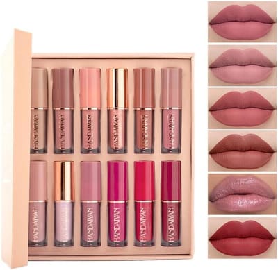 12 gekleurde matte lipglazuur, fluwelen lippenkleur, waterdicht en valt niet gemakkelijk, professionele make-up, lipglazuurset, matte parelglans