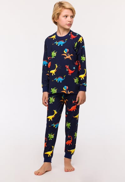 Woody pyjama jongens - donkerblauw - dino all-overprint - 242-10-PLC-Z/914 - maat 164