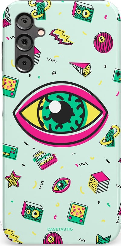 Casetastic Hoesje Geschikt voor Samsung A14 (5G/4G) - Stijlvolle Beschermende Duo-layer Case - Retro 80s vibes