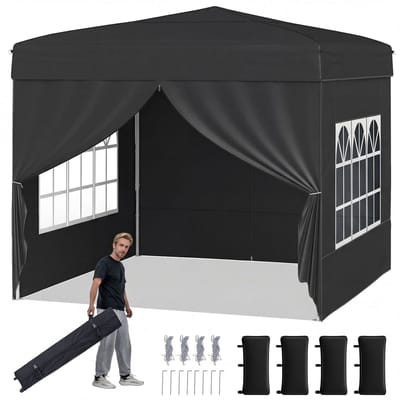 Partytent opvouwbaar - Paviljoen - 3 x 3 m - Easy up - Waterdicht - met Zijwanden - Weerbestendig - Zwart, Grijs of Wit