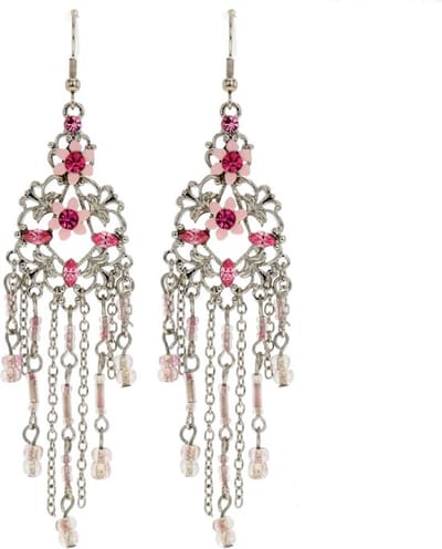 Behave - Zilverkleurige oorhangers met roze bloemen - Fashion sieraden