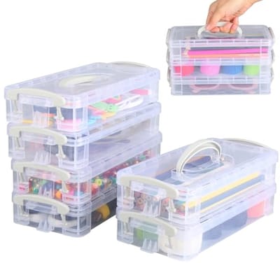 Solidchoice - 6 Stuks Pennenbakjes - Stapelbare Doorzichtige Pennenopslag met Kliksluiting
