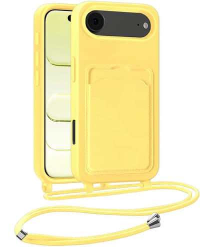 Hoesje Geschikt voor iPhone Air Telefoonhoesje Met Koord Case Pashouder Siliconen - Hoes Geschikt voor iPhone Air Hoesje Met Kaarthouder - Geel