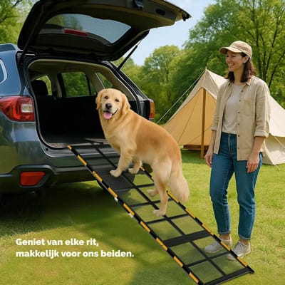 Hondenloopplank Voor Auto - Hondenloopplank Inklapbaar - Loopplank Hond -Zwart met geel
