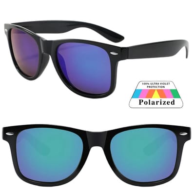 Fako Sunglasses® - Zwarte Zonnebril Met Blauw/Groene Spiegelglazen - Zonnebril Classic Polarised - Polariserend - Gepolariseerd - Polarized - Heren Zonnebril - Dames Zonnebril - Zwart - Blauw/Groen Spiegel