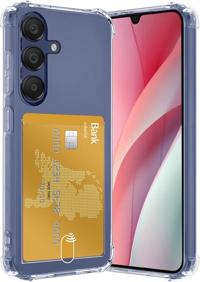 Hoesje - Geschikt voor Samsung Galaxy A15 - Met Pashouder en Kaarthouder - Telefoon Hoes Shockproof - Siliconen Case - Back Cover - Shock Proof - Pasjes Houder - Transparant