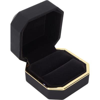 Coffret à bagues de luxe carré en velours avec éclairage LED pour alliances, demande en mariage, fiançailles, noir black